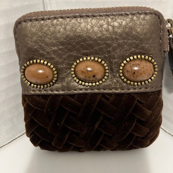 Cole Haan coin purse leather velvet basketweave. - Picture 2 of 4